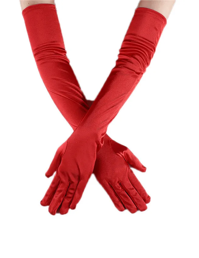 Black 55cm Long Simulated Silk Long Gloves