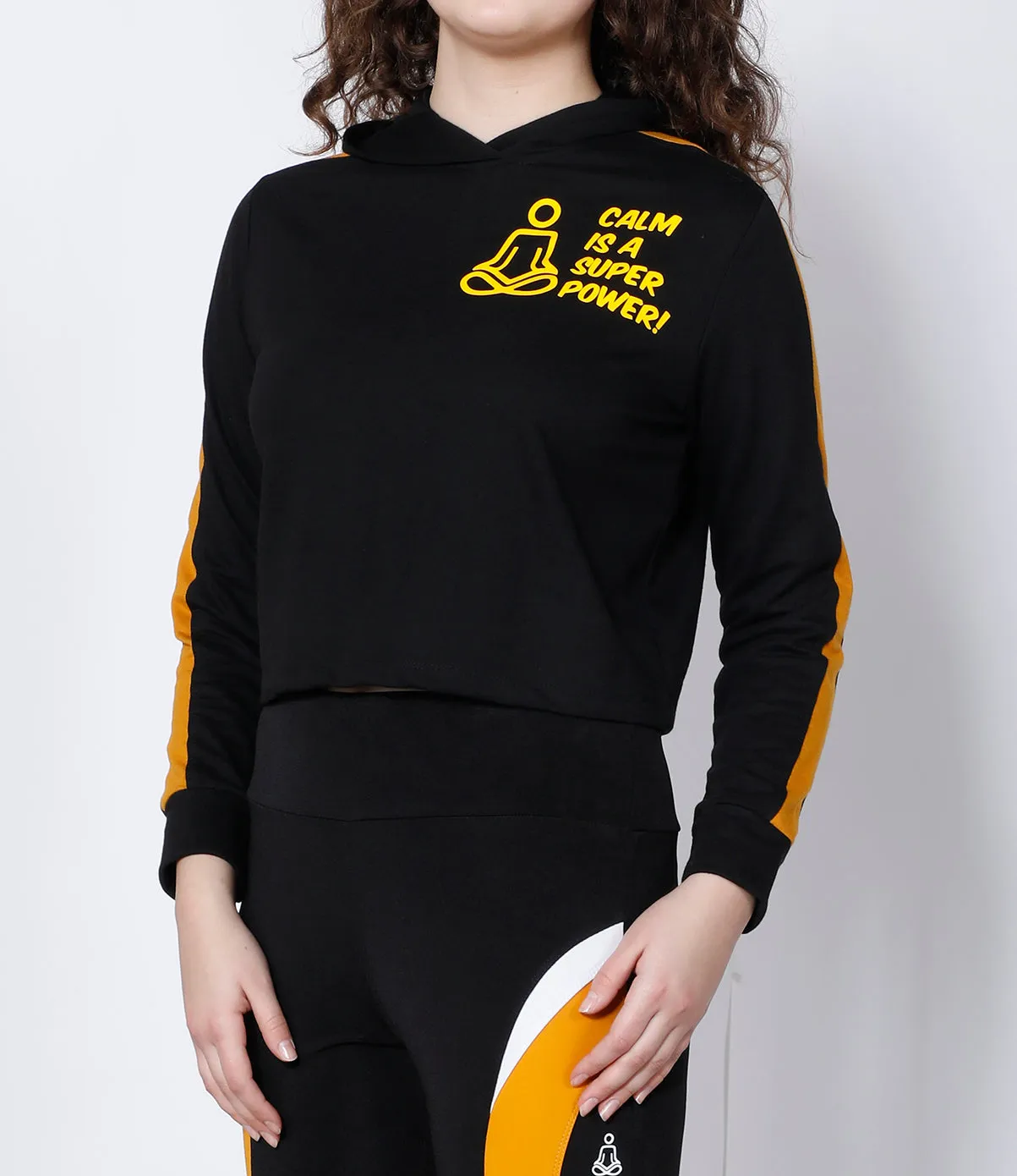Black & Yellow Superpower Crop Hoodie