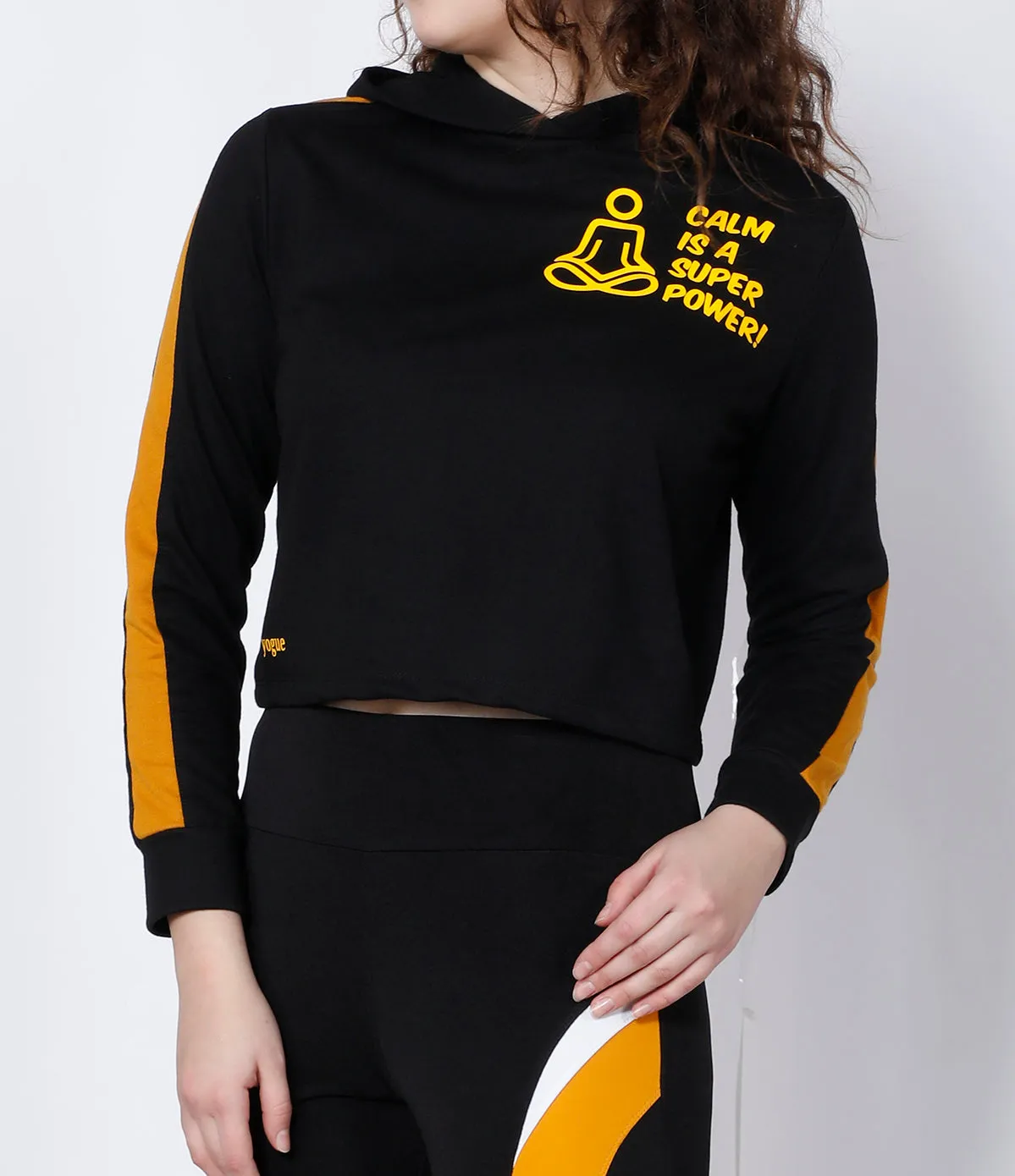 Black & Yellow Superpower Crop Hoodie