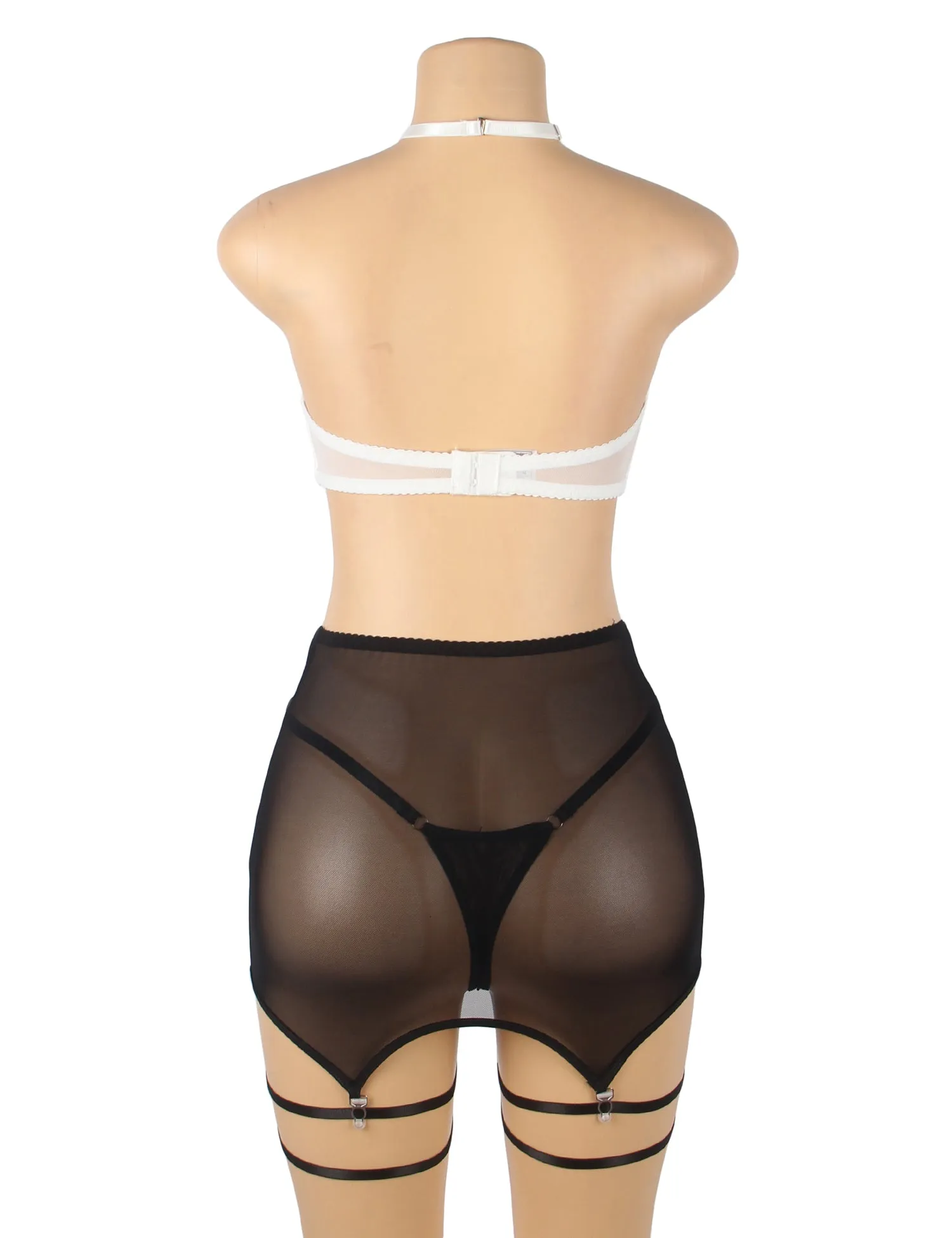Black Halterneck Sexy Mesh See Through Erotic Bra Egypt Set