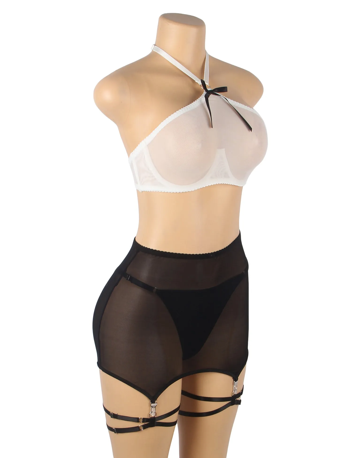 Black Halterneck Sexy Mesh See Through Erotic Bra Egypt Set