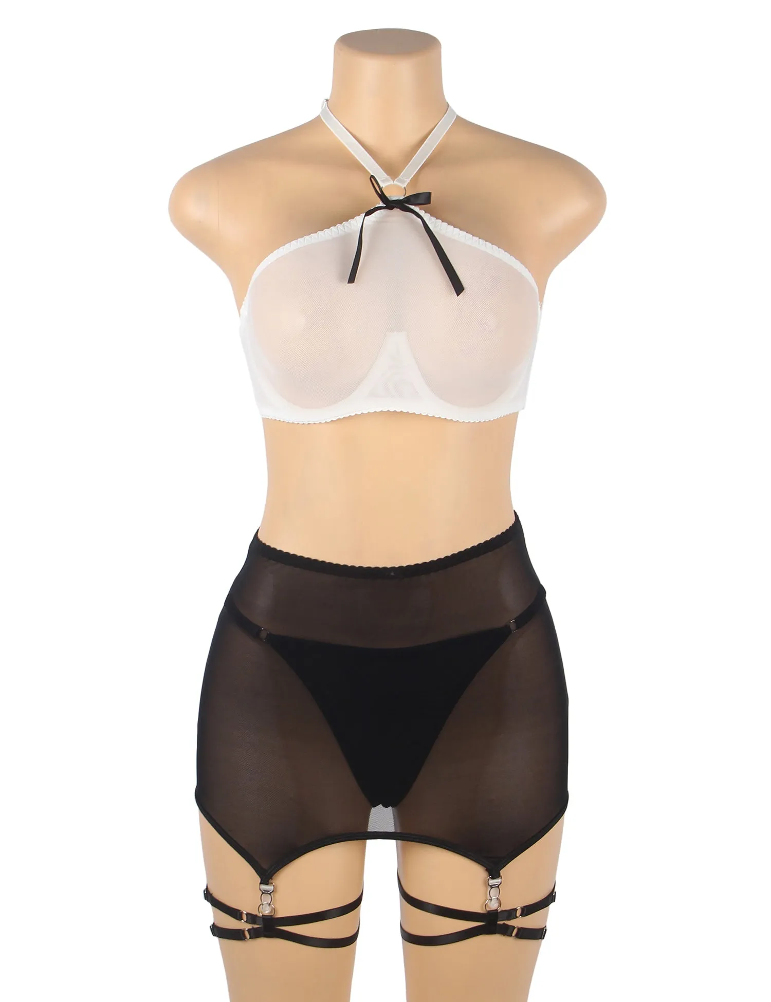 Black Halterneck Sexy Mesh See Through Erotic Bra Egypt Set