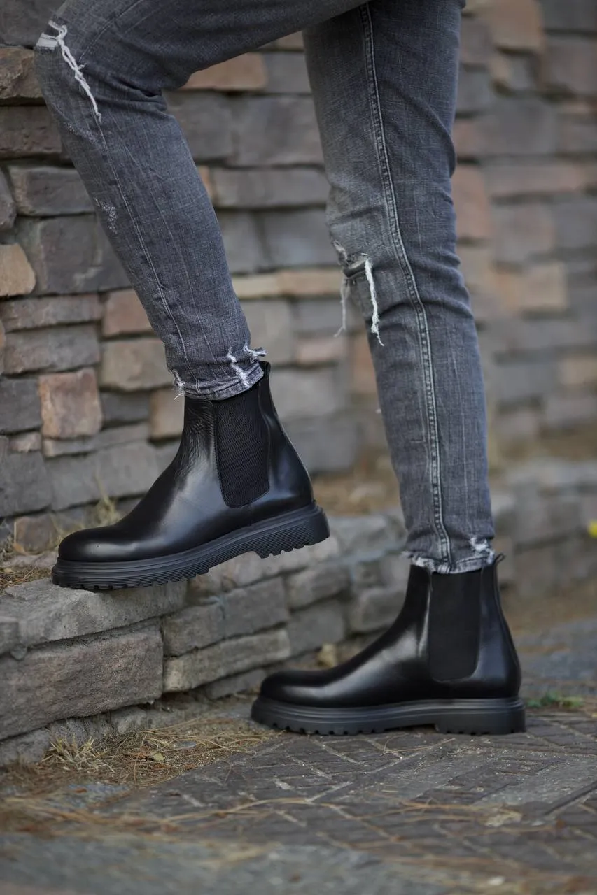 Black Leather Chelsea Boots