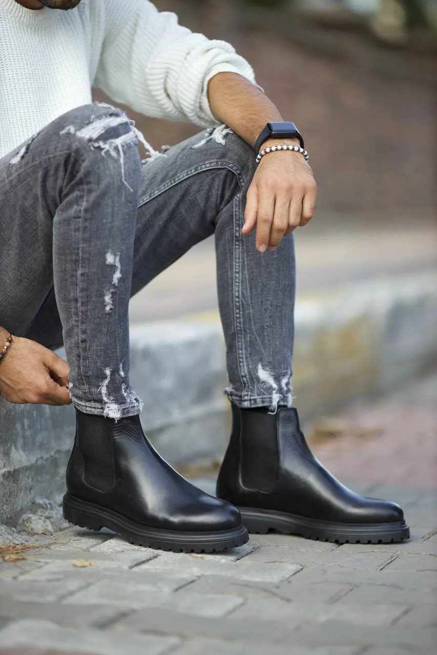 Black Leather Chelsea Boots