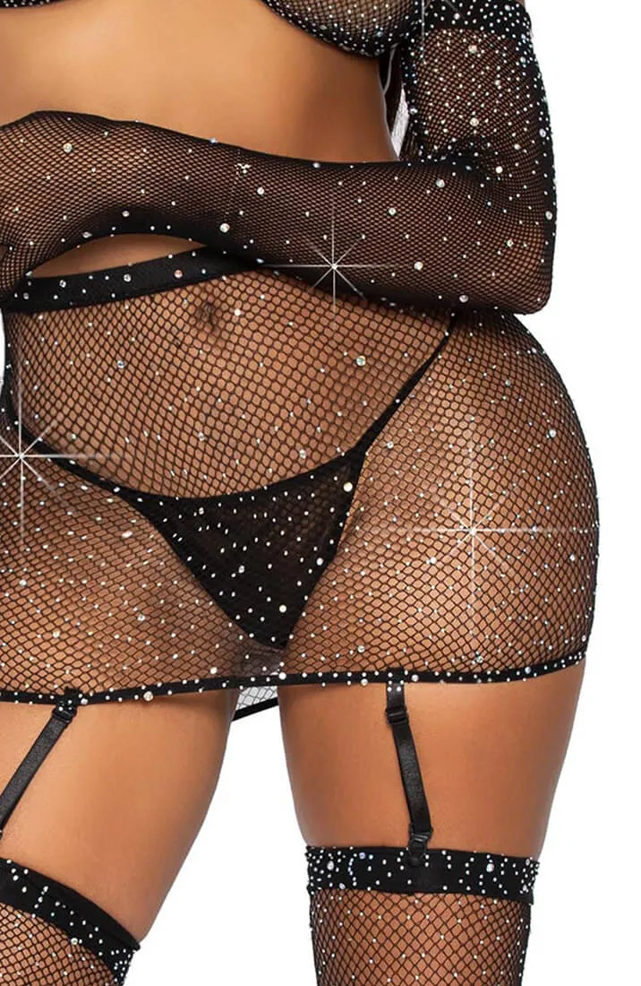 Black rhinestone fishnet lingerie - Catch Me if You Can