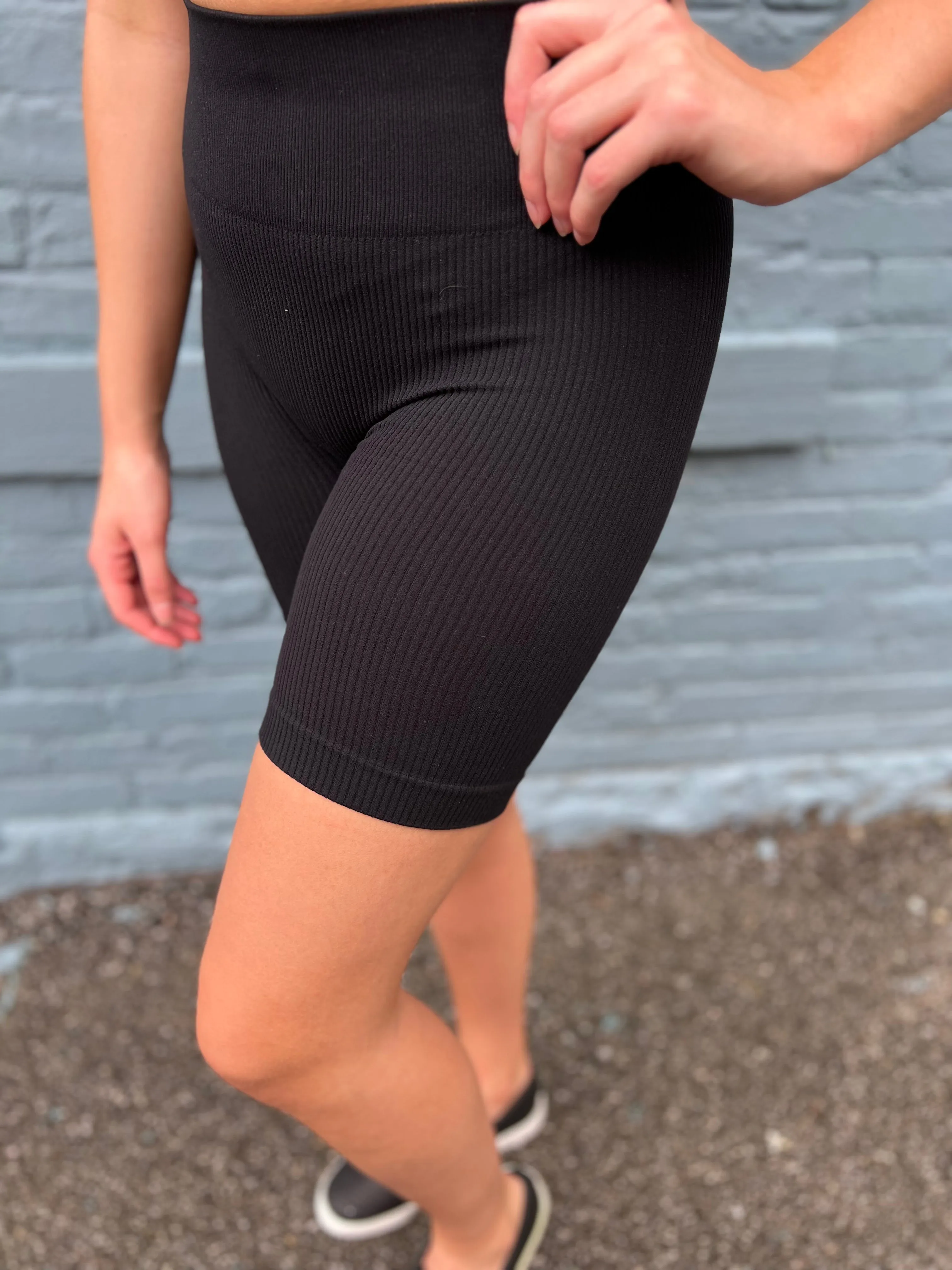 Black Ribbed Biker Short