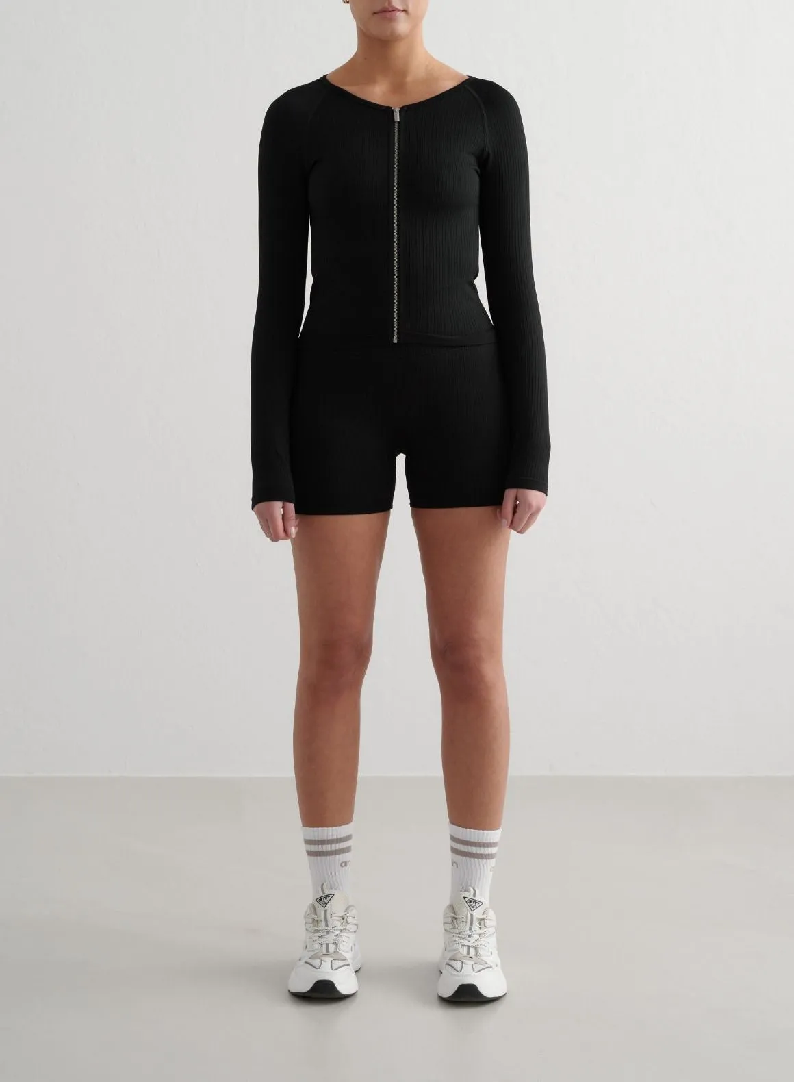 Black Ribbed Seamless Zip Jacket