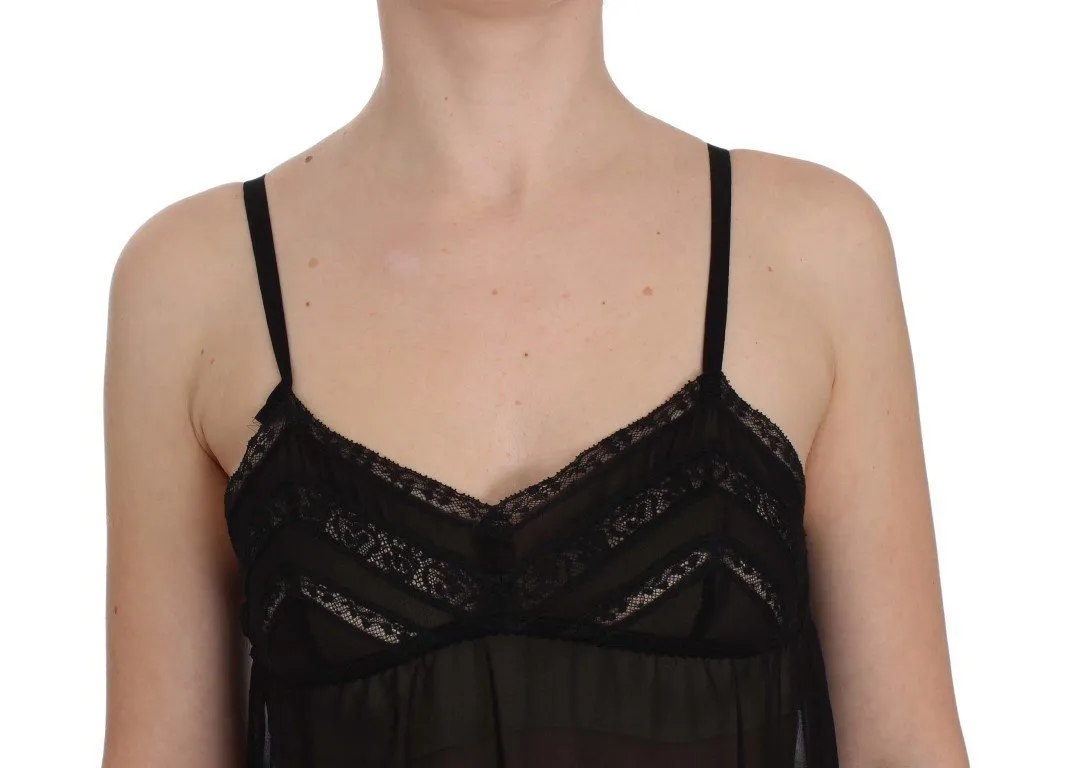 Black Silk Floral Lace Lingerie Top
