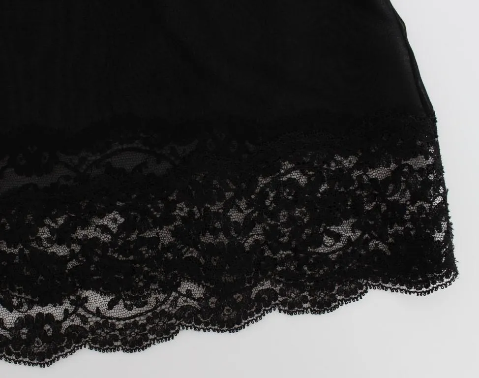 Black Silk Floral Lace Lingerie Top