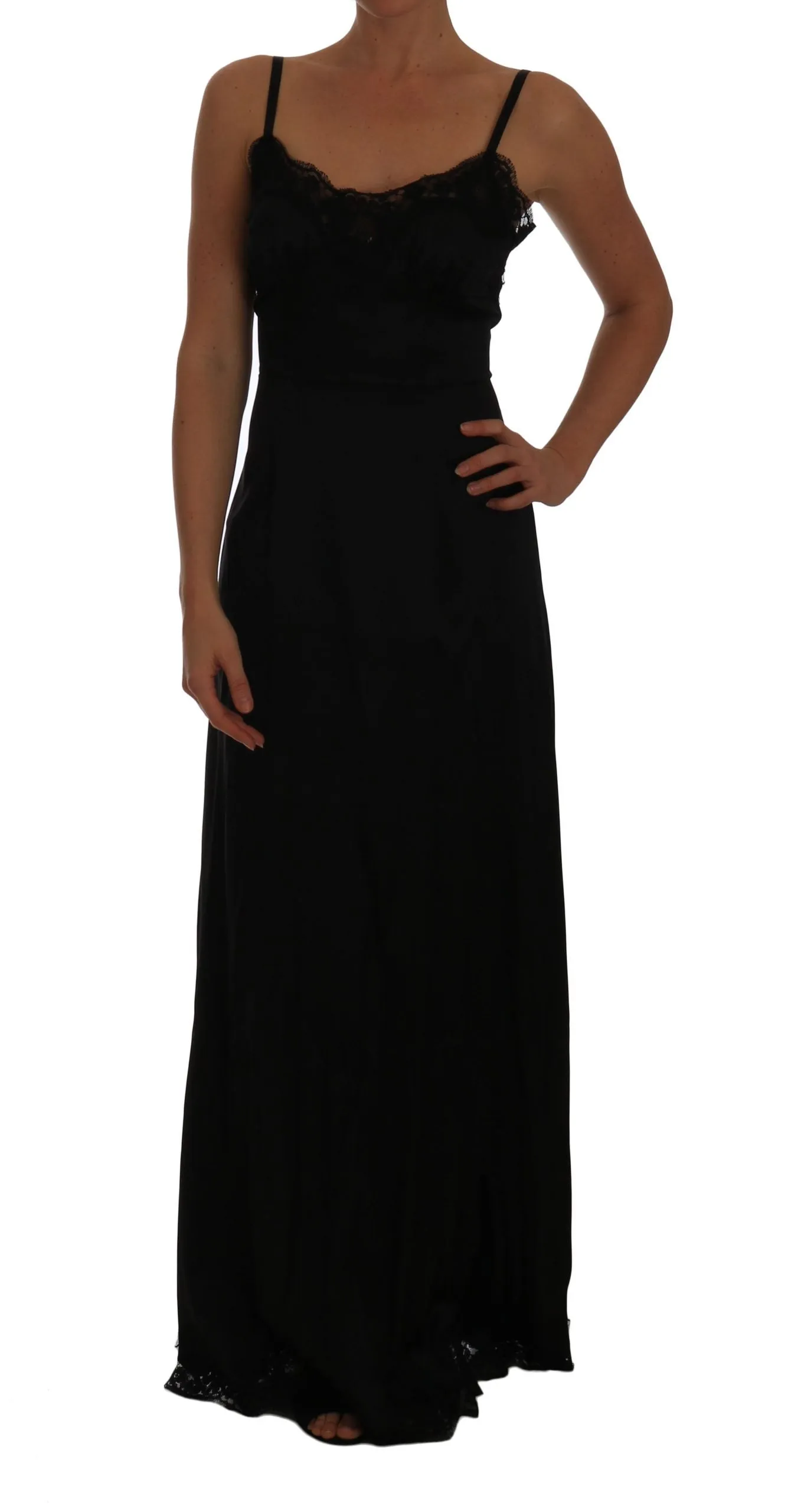 Black Silk Lace Dress Gown Lingerie Chemise