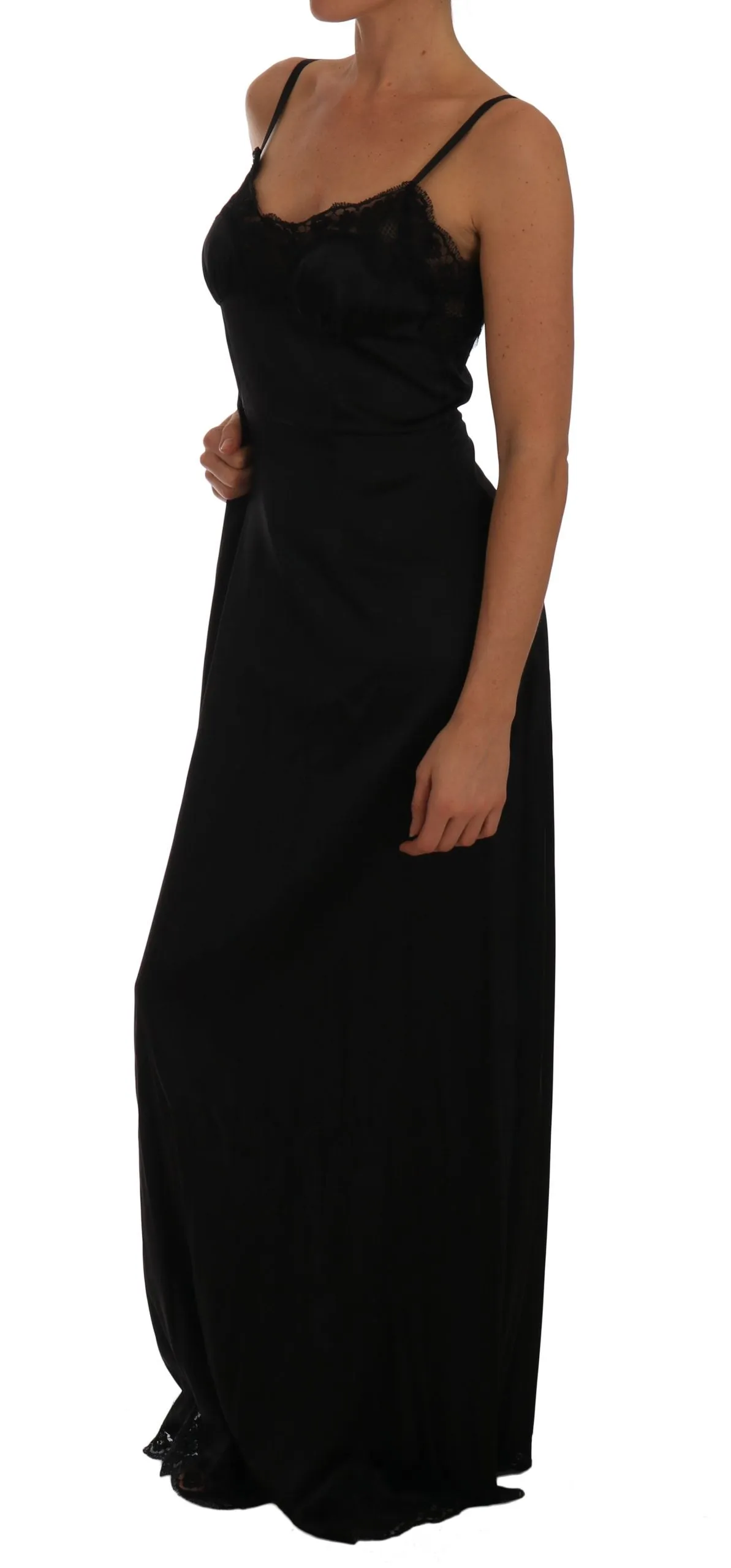 Black Silk Lace Dress Gown Lingerie Chemise