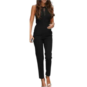 Bodycon Jumpsuits Womens Sleeveless Lace Patchwork Rompers Playsuits Black Pants Plus Size XS-4XL