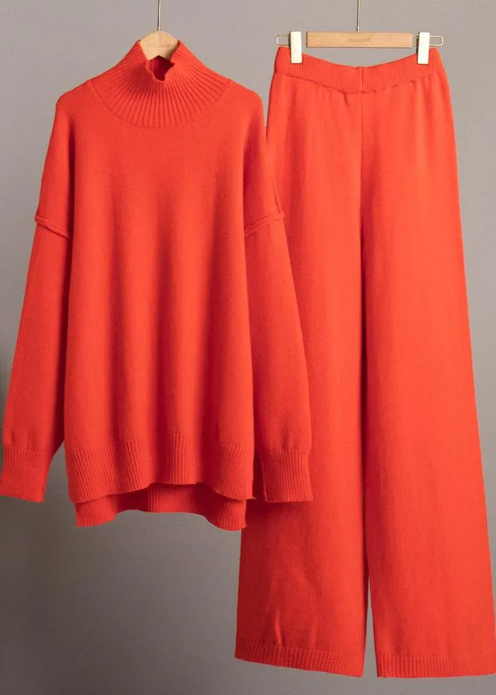 Bold Comfort - Oversized Knit Turtleneck and Pants Set