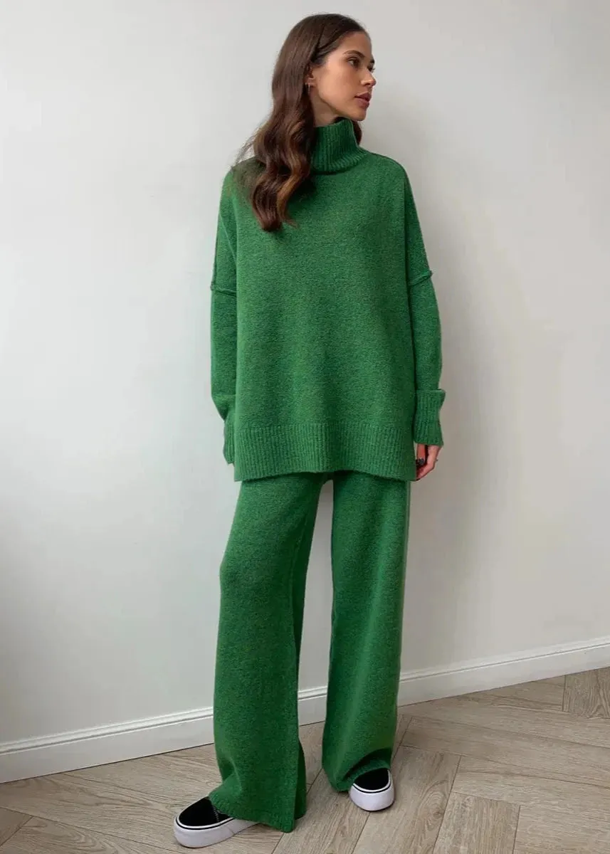 Bold Comfort - Oversized Knit Turtleneck and Pants Set