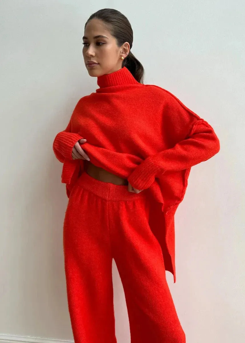 Bold Comfort - Oversized Knit Turtleneck and Pants Set
