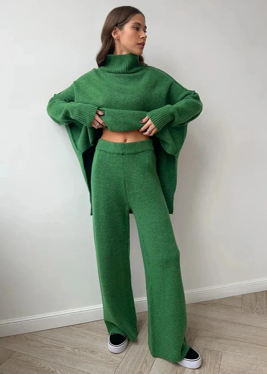 Bold Comfort - Oversized Knit Turtleneck and Pants Set