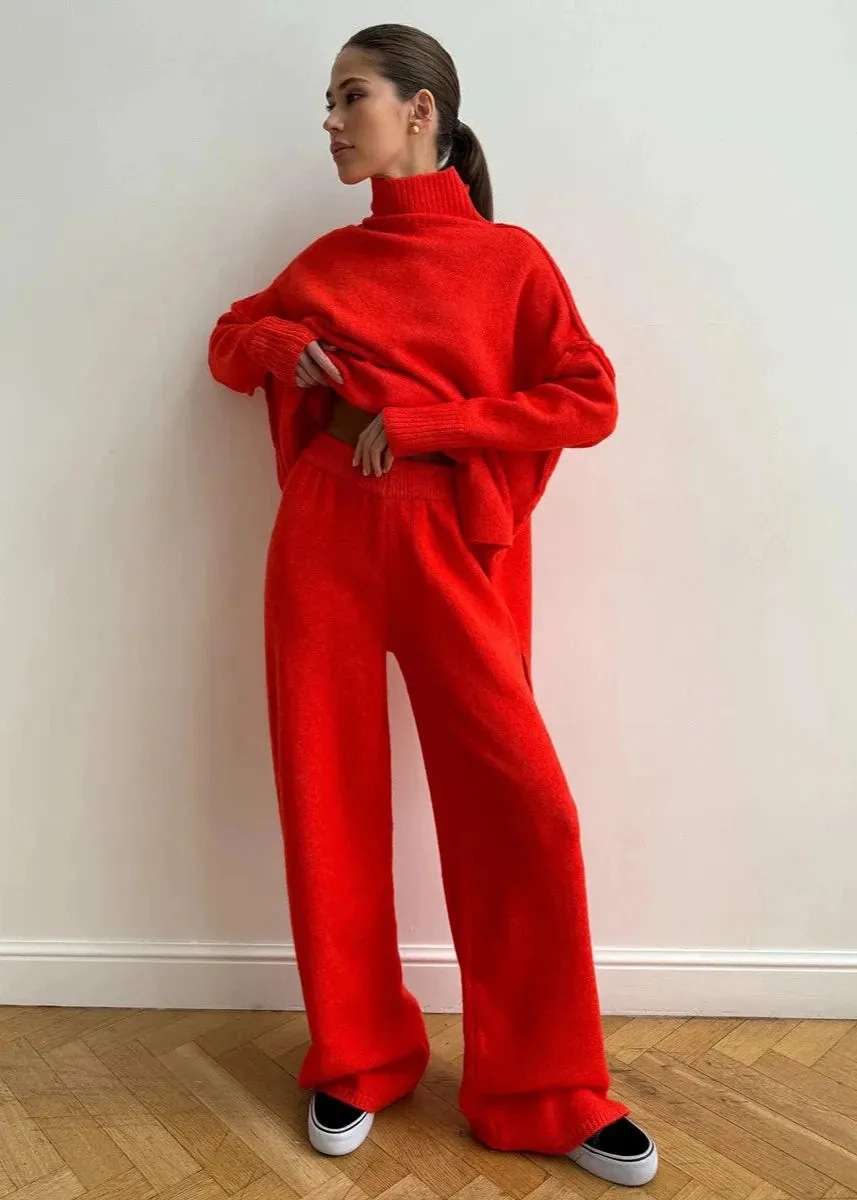 Bold Comfort - Oversized Knit Turtleneck and Pants Set