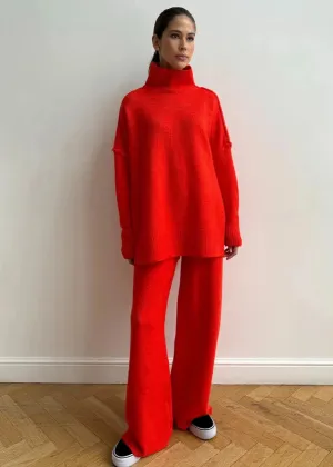 Bold Comfort - Oversized Knit Turtleneck and Pants Set