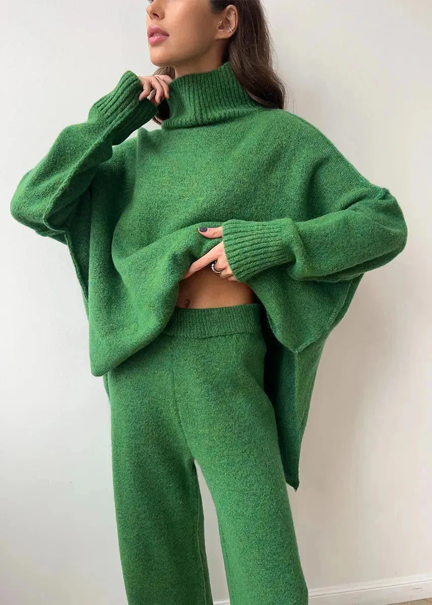 Bold Comfort - Oversized Knit Turtleneck and Pants Set