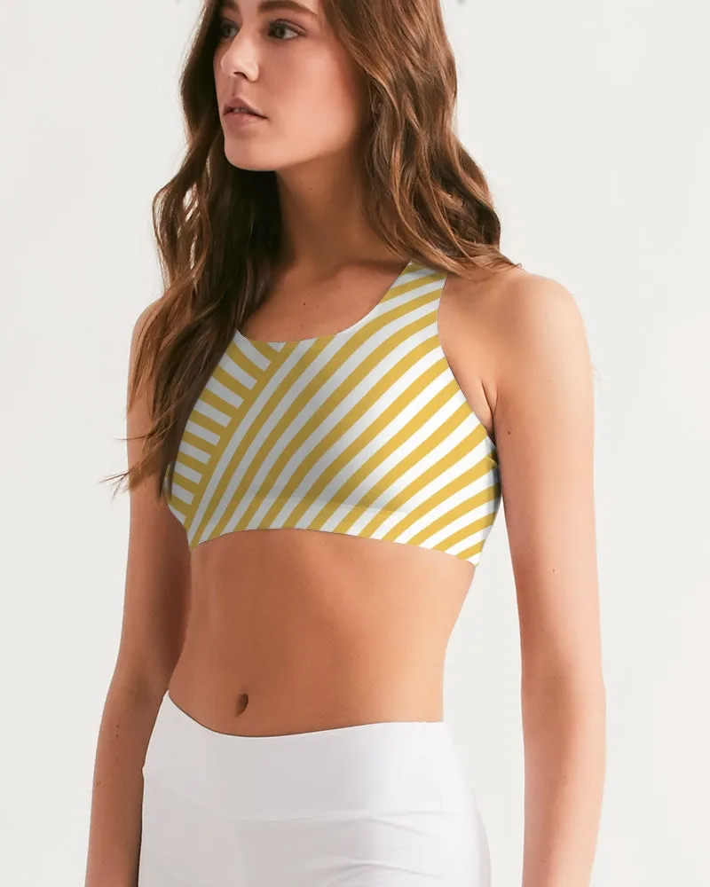Bright Yellow Strips Women's Seamless Sports Bra