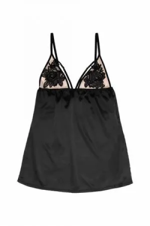 Brooke Applique Chemise with Sheer Cups - Black -