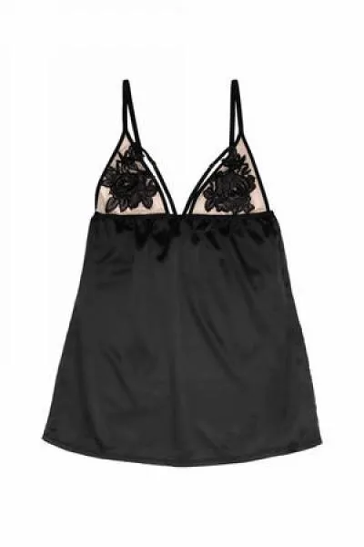 Brooke Applique Chemise with Sheer Cups - Black -