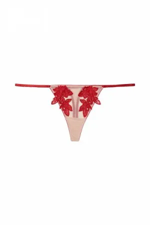 Brooke Applique Thong - Red/Nude -