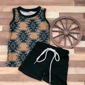BROWN AZTEC PRINTED BOYS SET