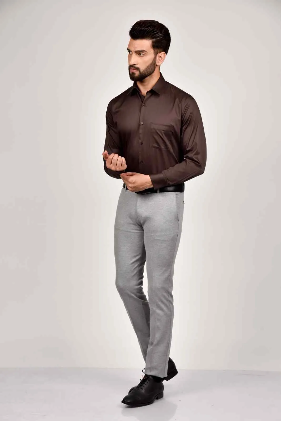 Brown Cotton Satin Shirt