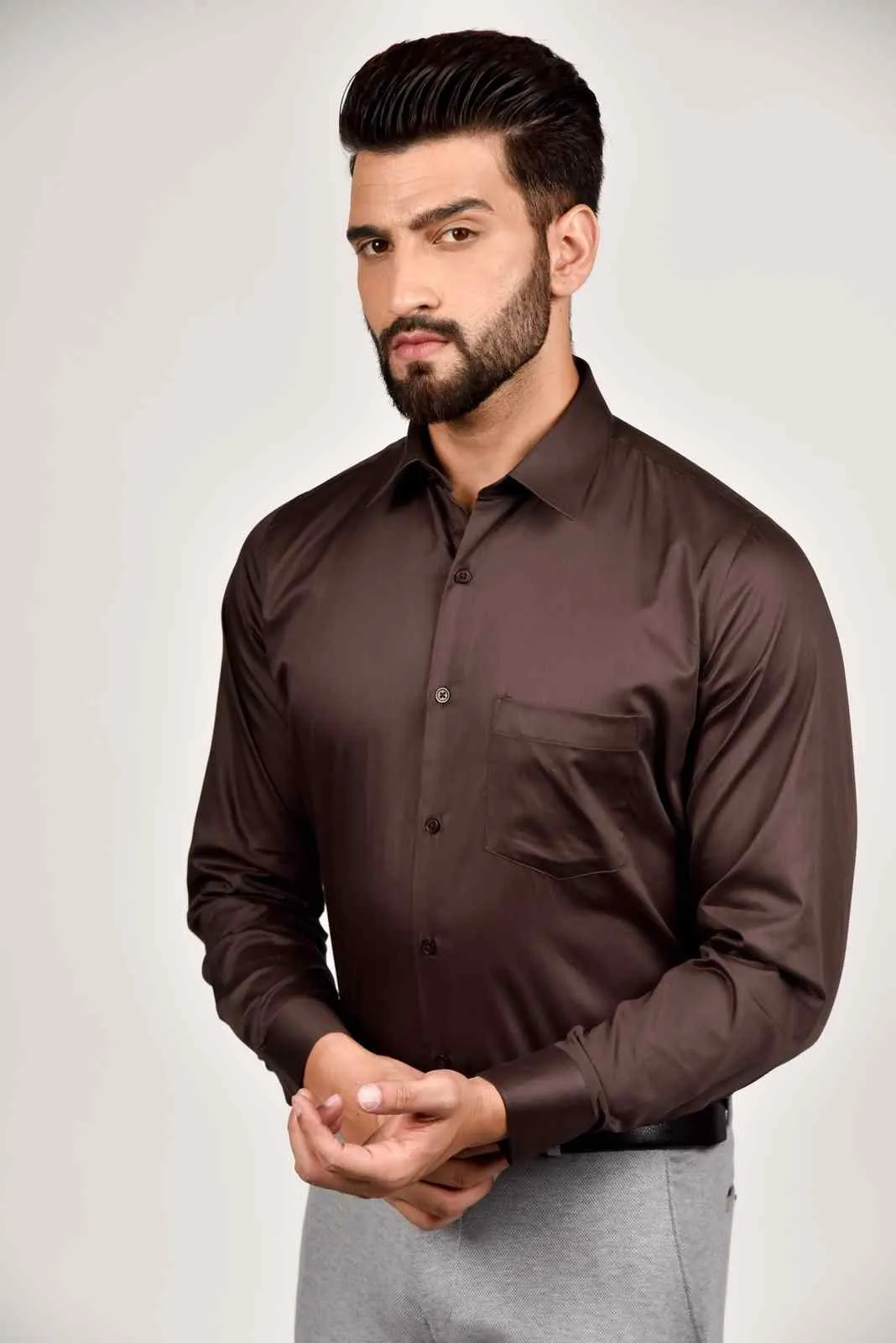 Brown Cotton Satin Shirt
