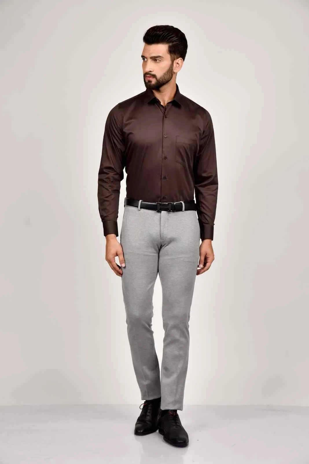 Brown Cotton Satin Shirt