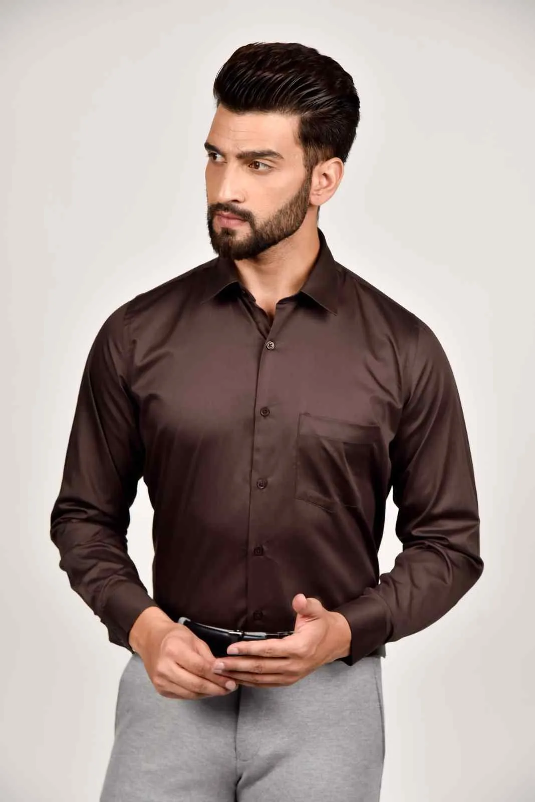Brown Cotton Satin Shirt