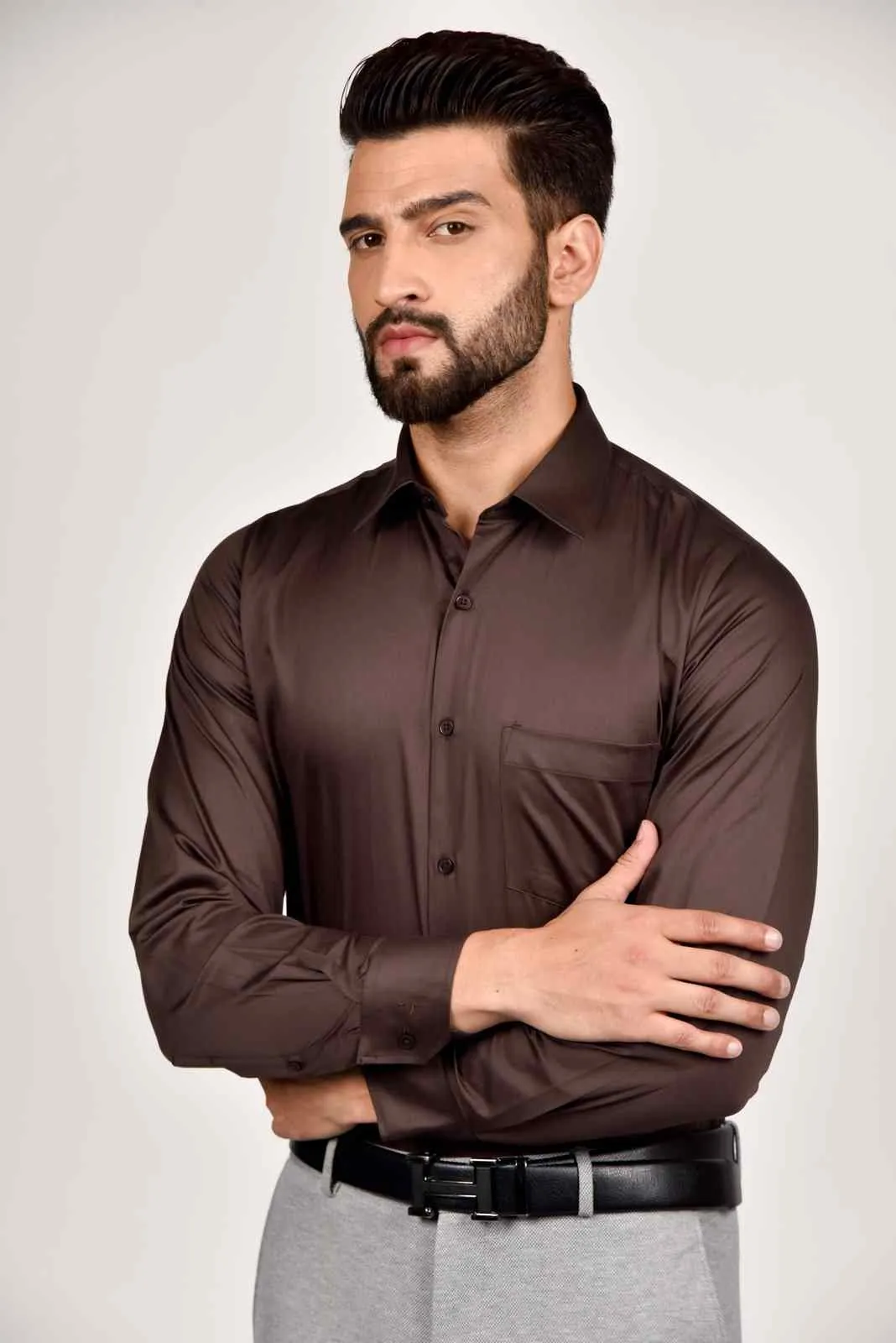 Brown Cotton Satin Shirt