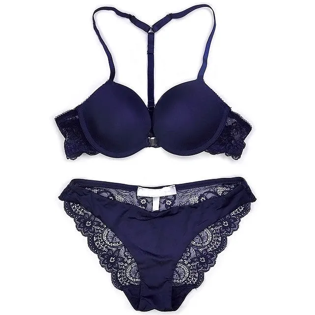 BS01 Women Push Up Bra Sets Deep V Lace Bra Panty Set Type Underwear Lingerie Sets