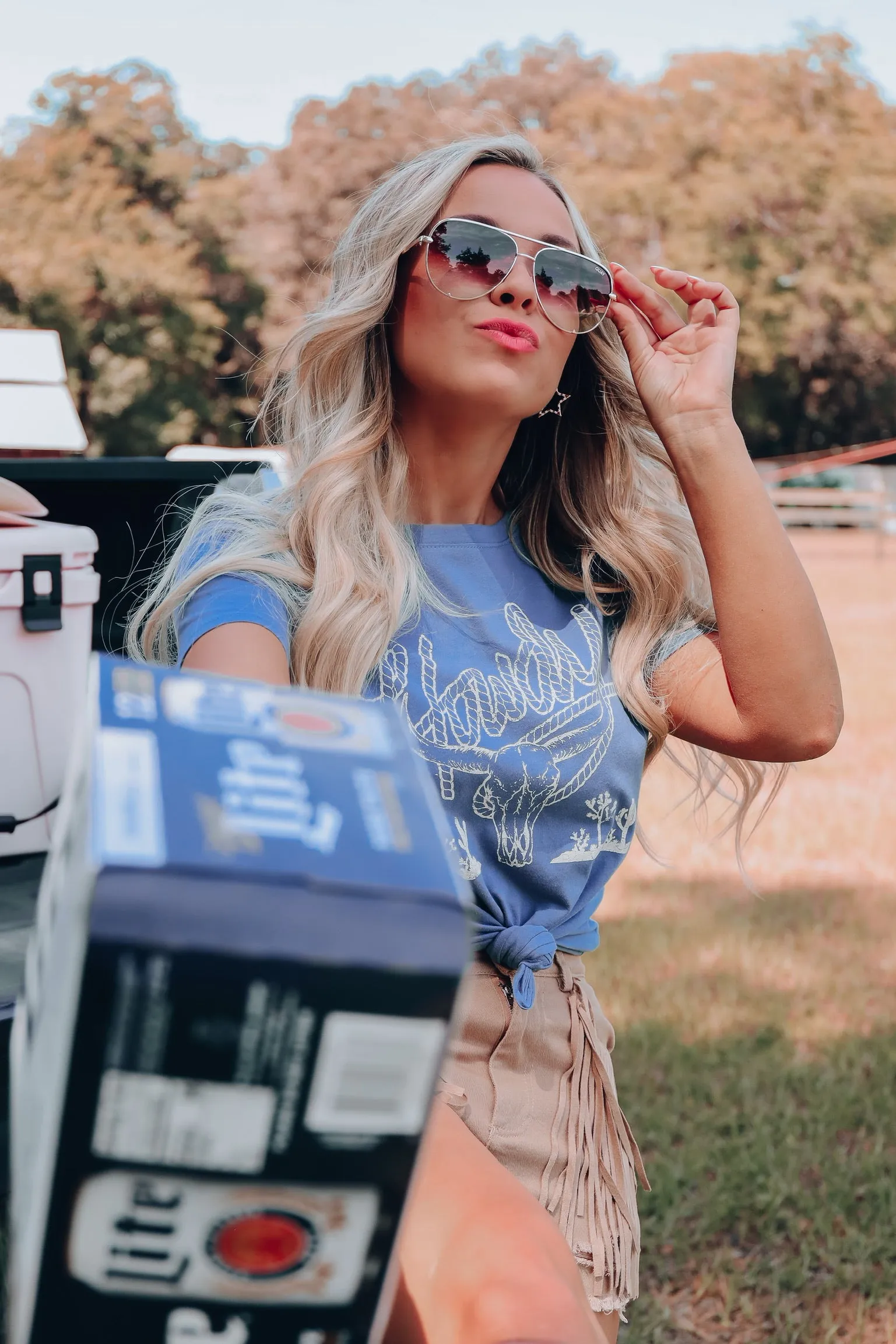 Bull Skull Graphic Tee - Indigo