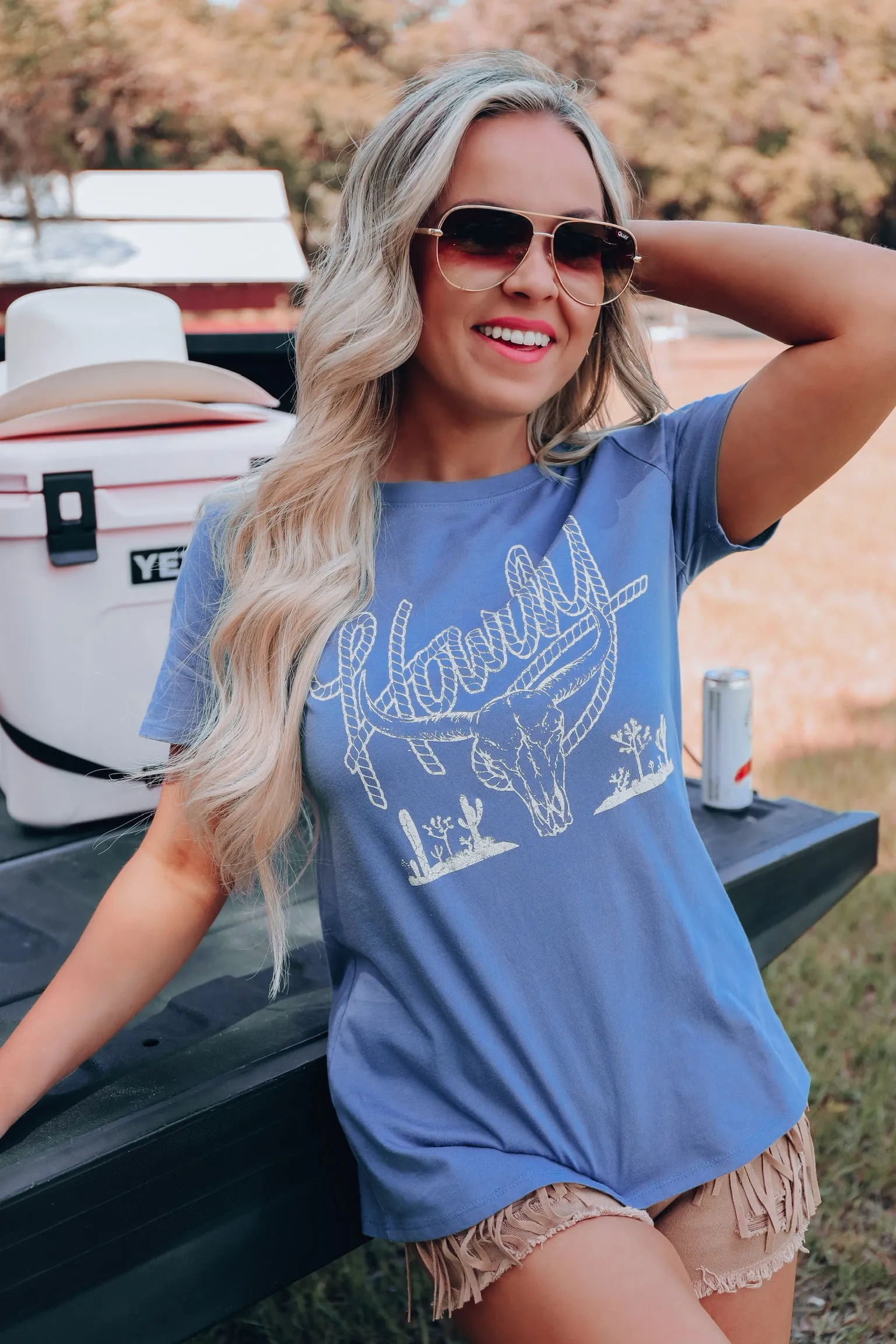 Bull Skull Graphic Tee - Indigo