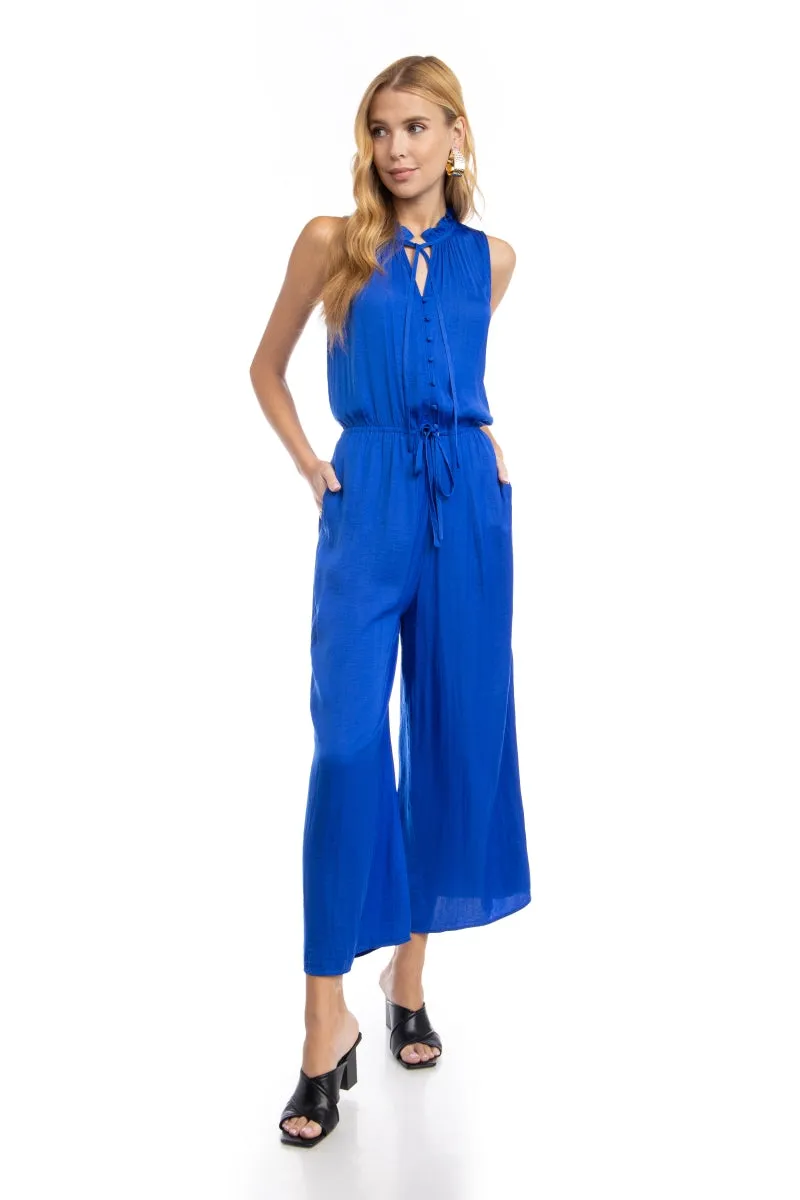Button Down Jumpsuit With Frill Neck Detail