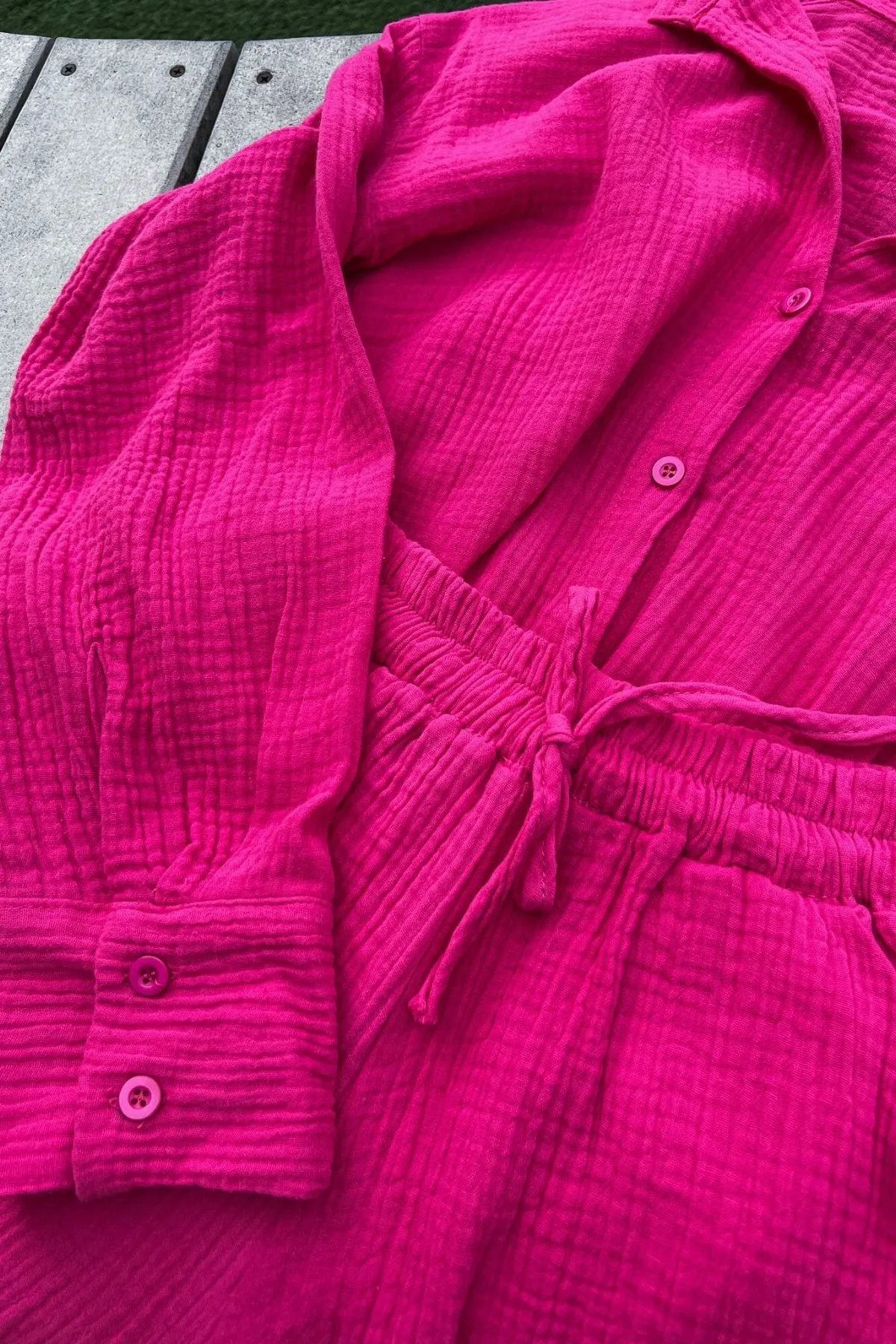 CADENCE Long-Sleeve Button-down Top & Shorts Co-ord (Magenta)