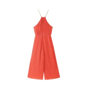 Chain Strap Pleated Halter Jumpsuit