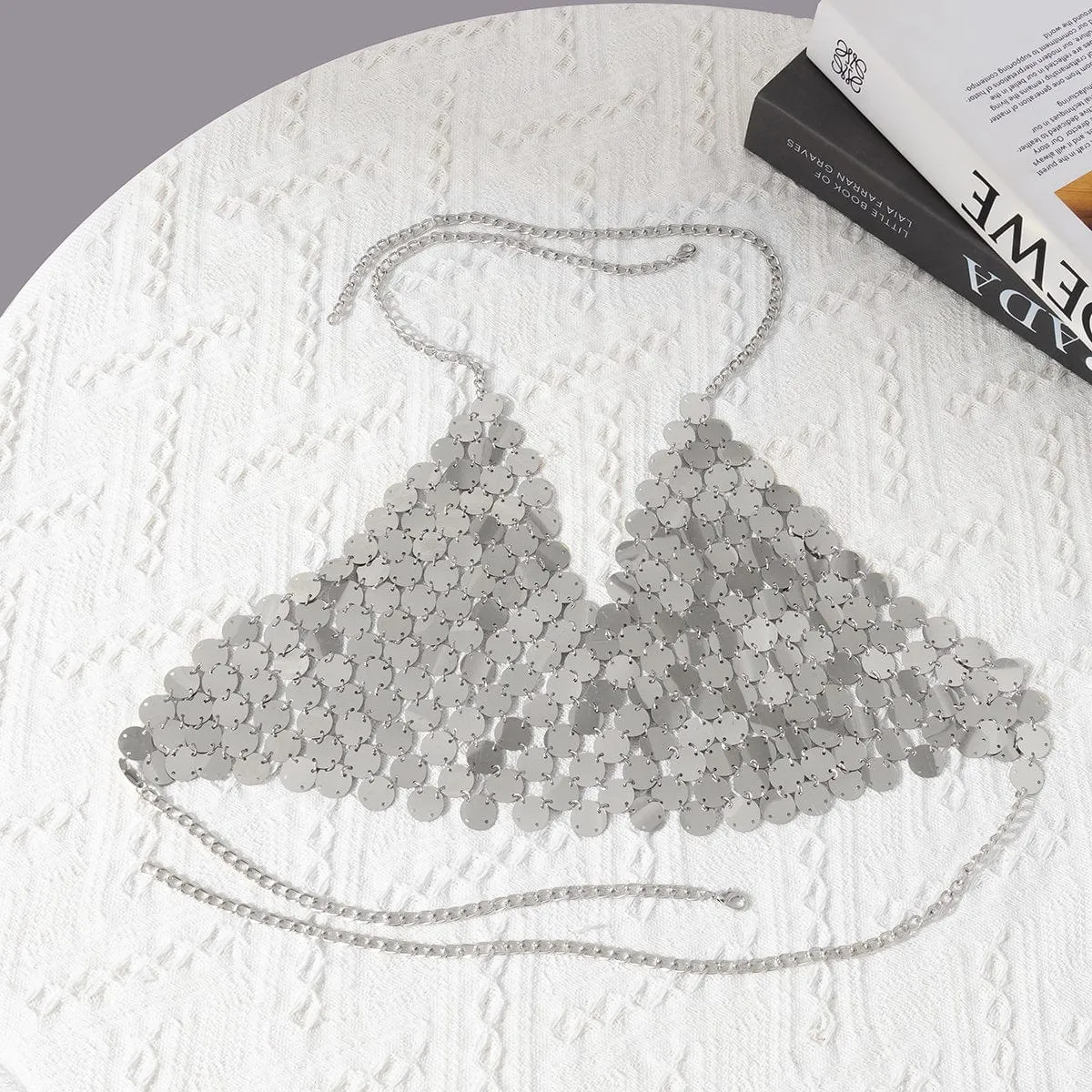Chic Gold Silver Tone Backless Sequins Bra