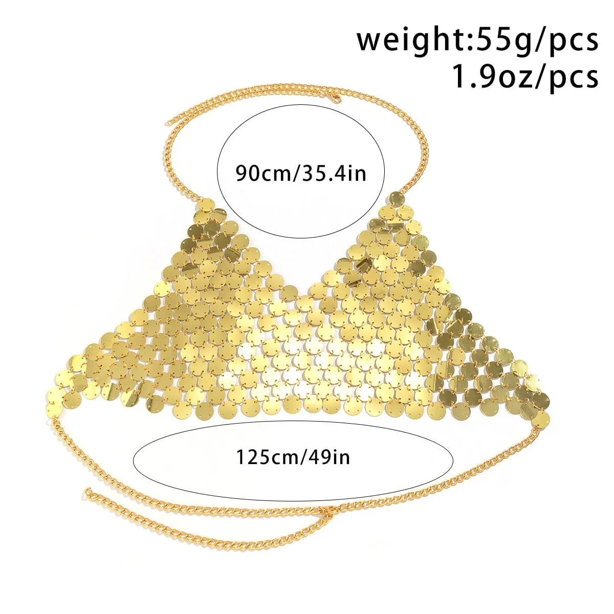 Chic Gold Silver Tone Backless Sequins Bra