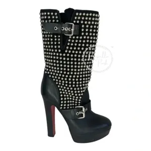 Christian Louboutin Marisa Silver Studded Platform Boot Moto Combat 35.5