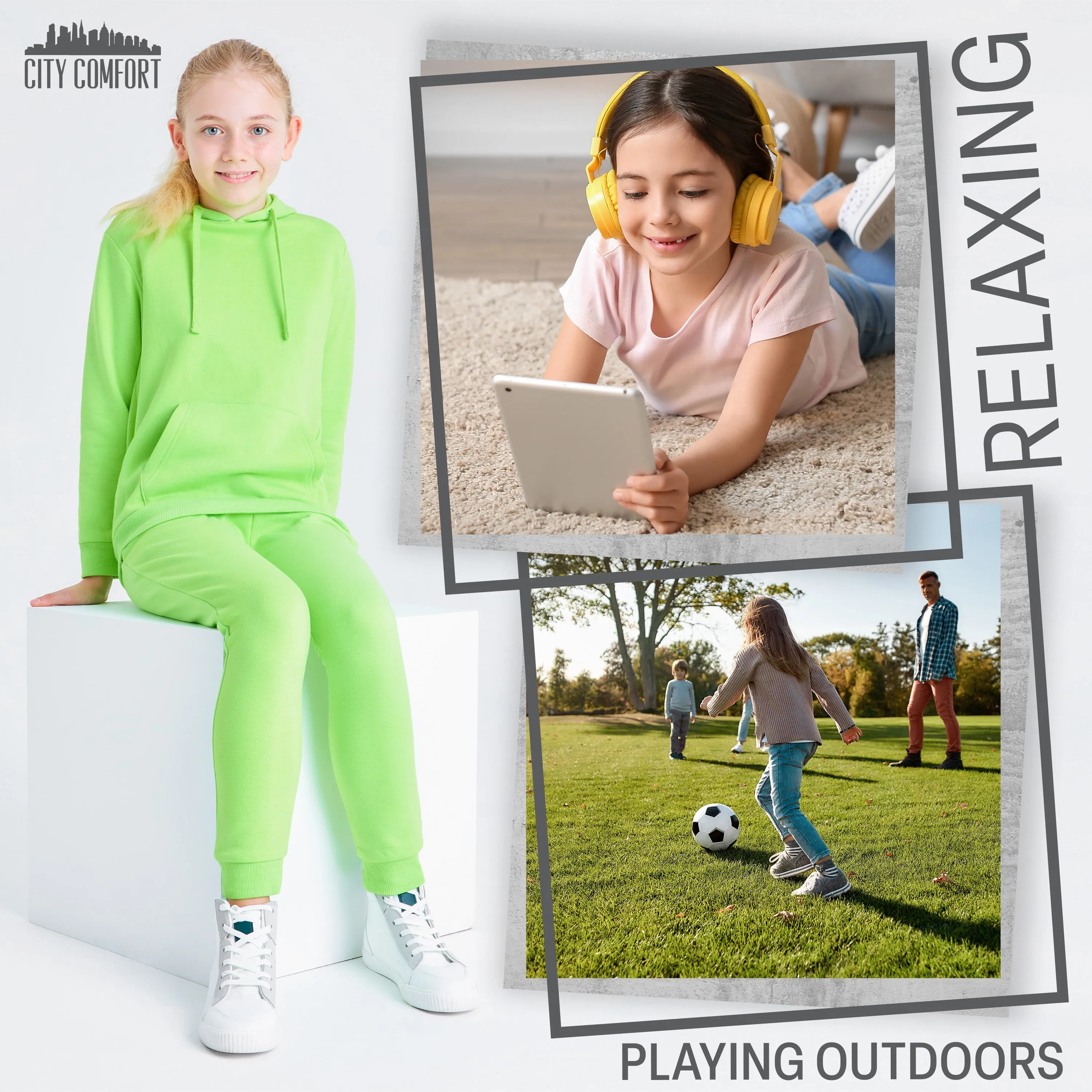 CityComfort Girls Tracksuit Set 2 Piece Jogging Bottoms and Hoodie Loungewear