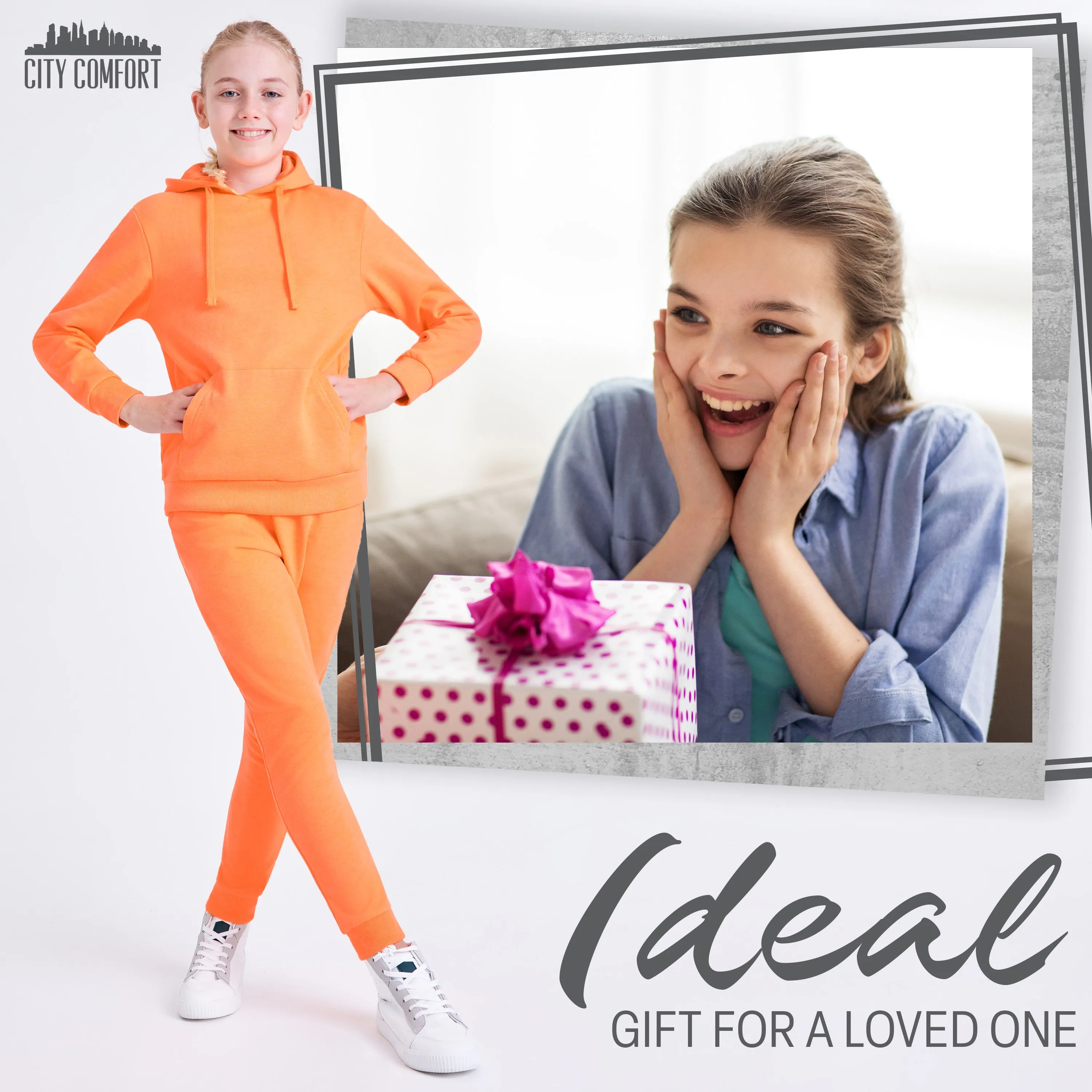 CityComfort Girls Tracksuit Set 2 Piece Jogging Bottoms and Hoodie Loungewear