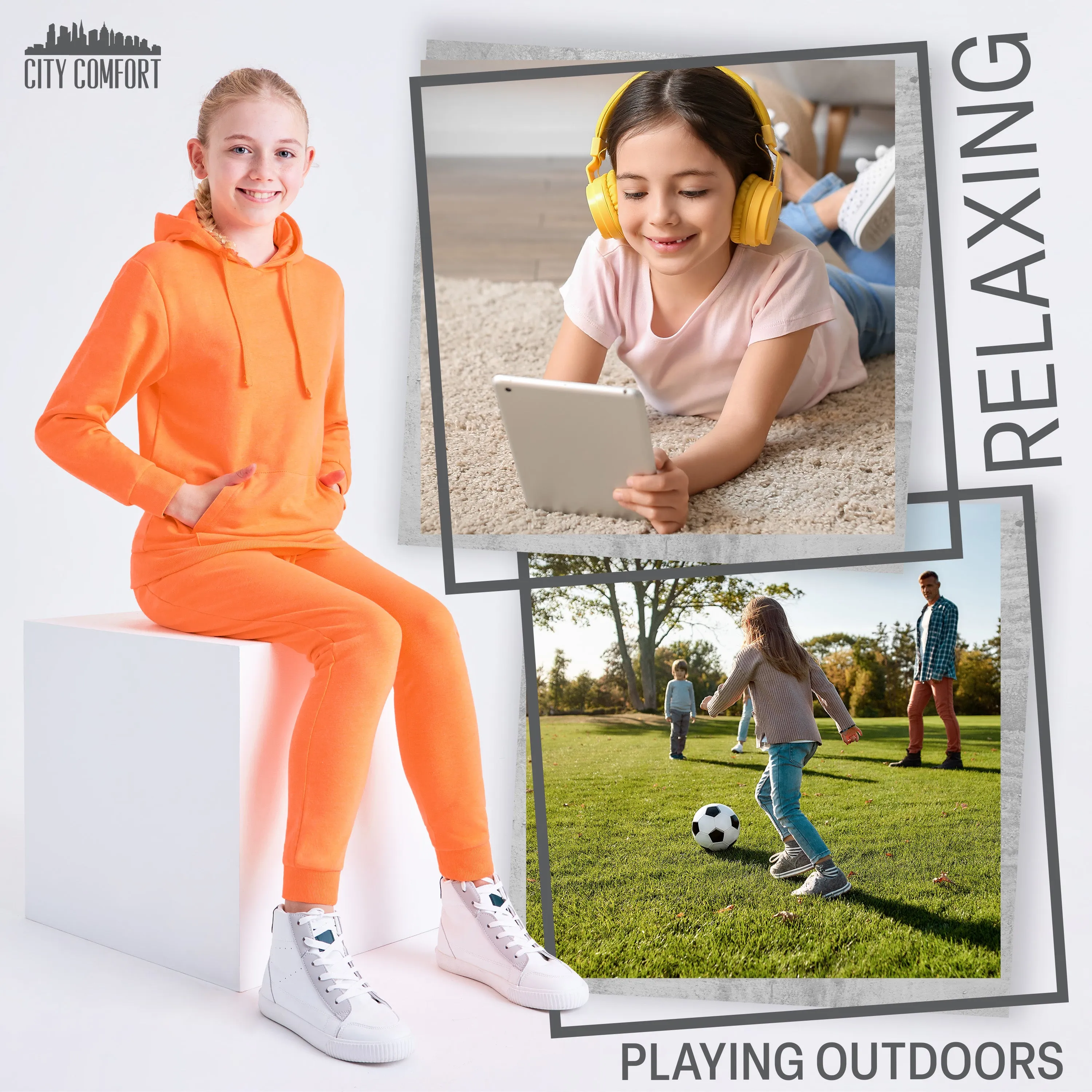 CityComfort Girls Tracksuit Set 2 Piece Jogging Bottoms and Hoodie Loungewear
