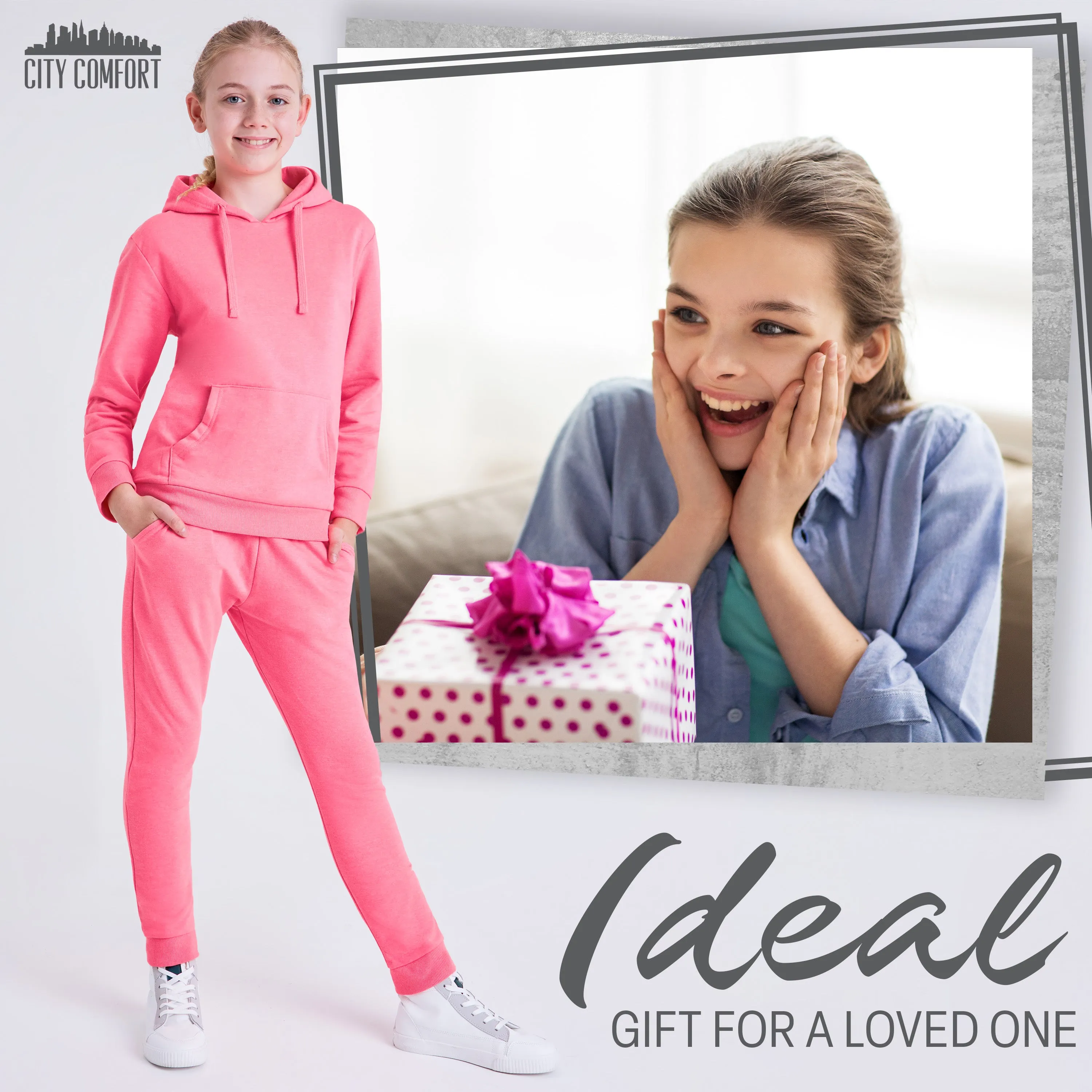 CityComfort Girls Tracksuit Set 2 Piece Jogging Bottoms and Hoodie Loungewear