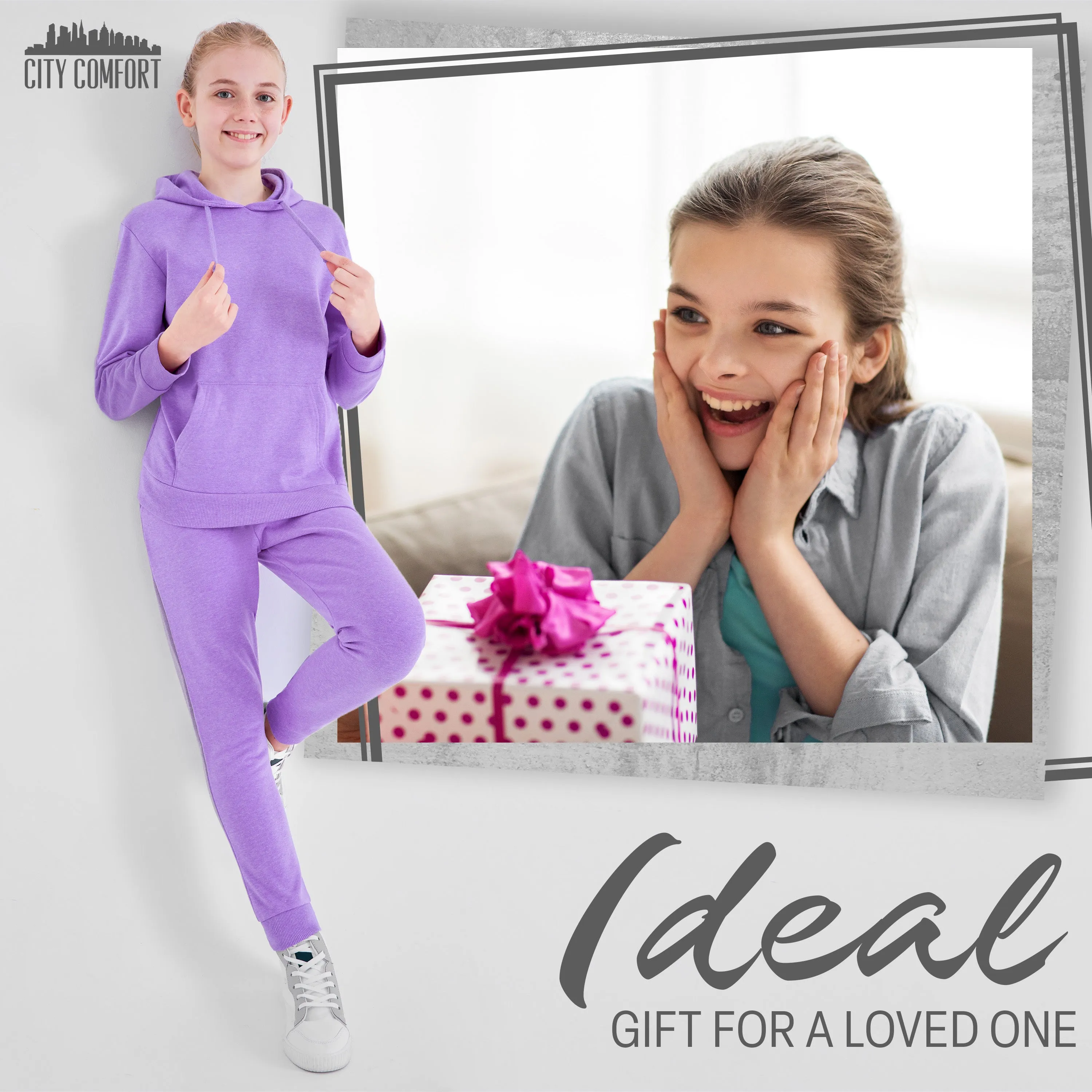 CityComfort Girls Tracksuit Set 2 Piece Jogging Bottoms and Hoodie Loungewear