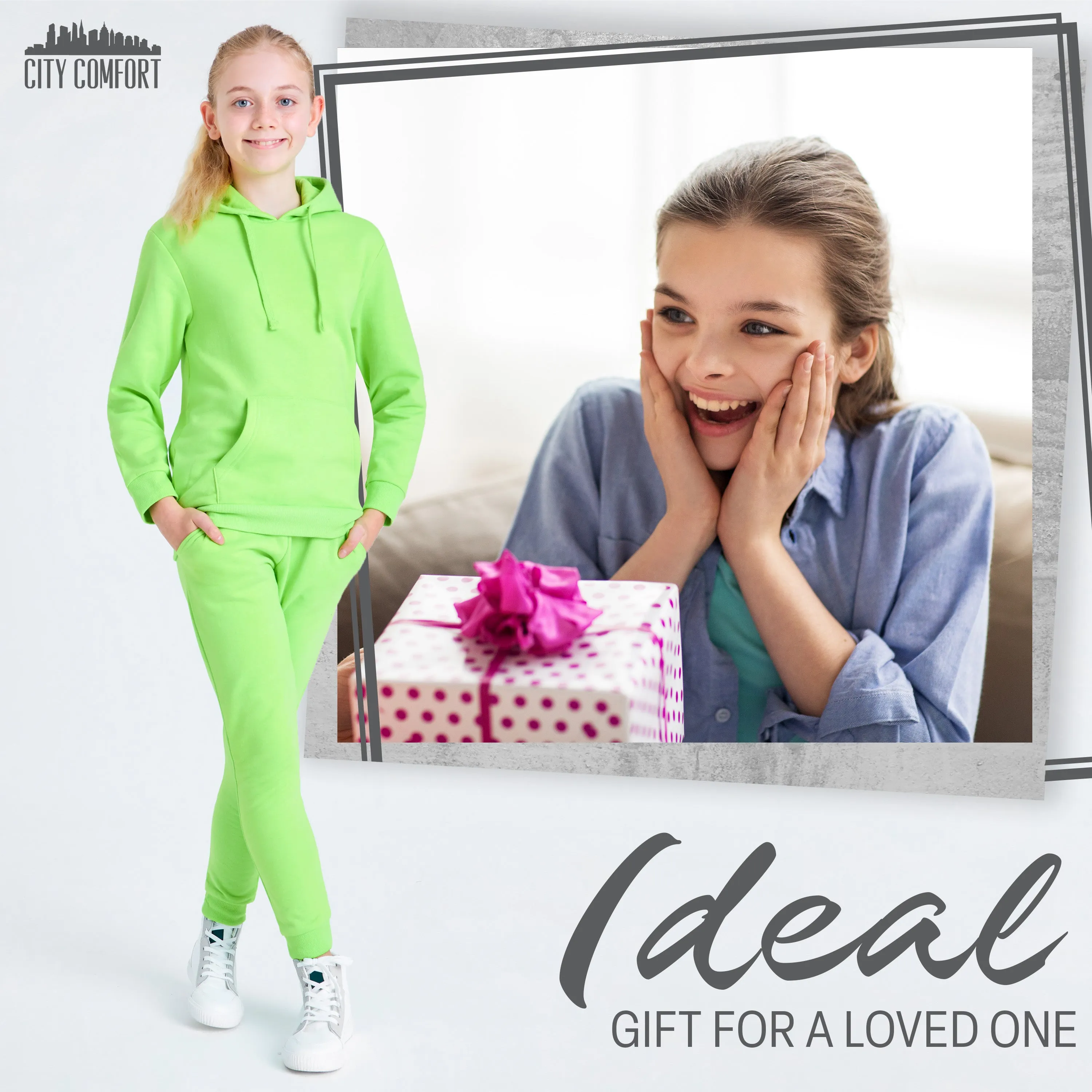 CityComfort Girls Tracksuit Set 2 Piece Jogging Bottoms and Hoodie Loungewear