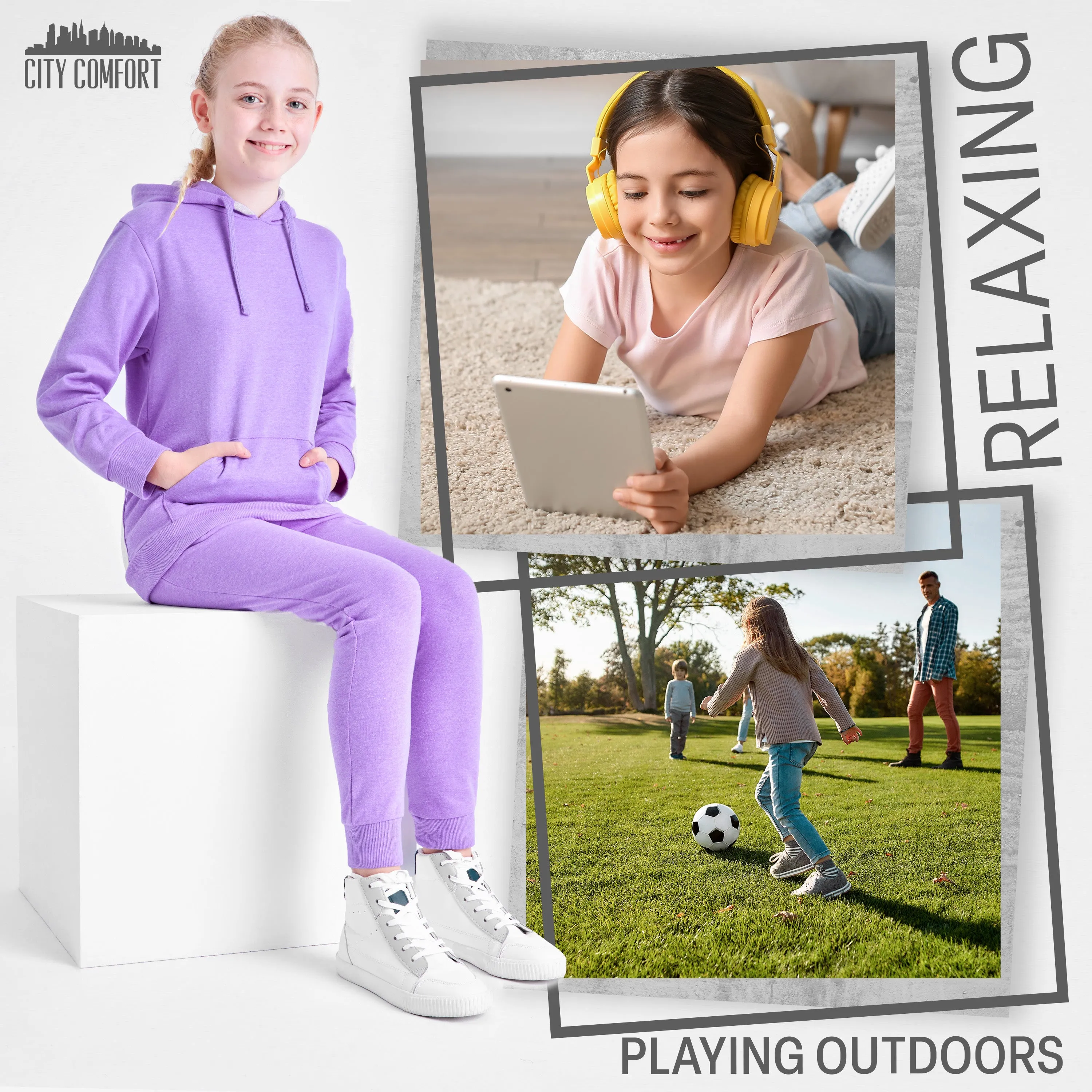CityComfort Girls Tracksuit Set 2 Piece Jogging Bottoms and Hoodie Loungewear