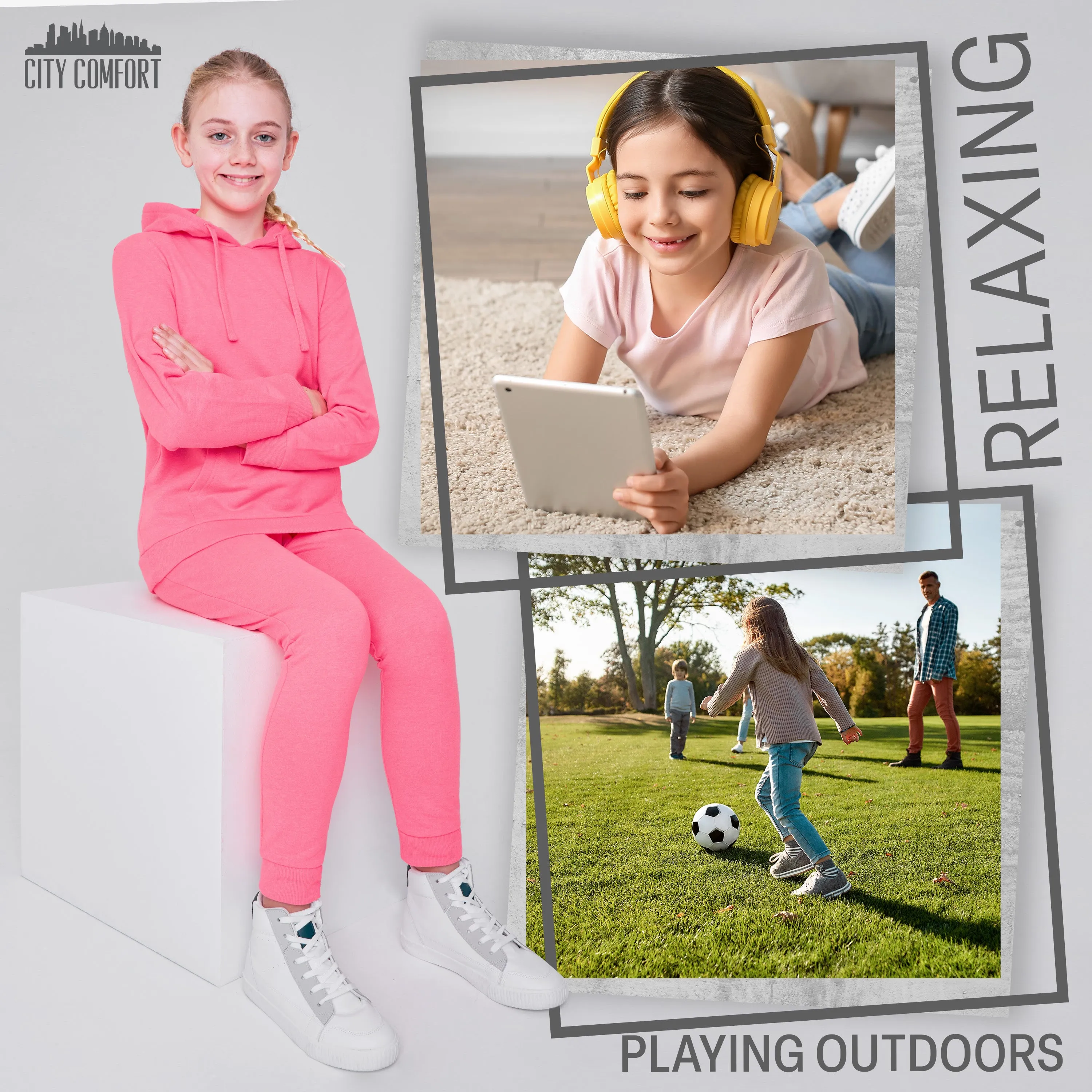 CityComfort Girls Tracksuit Set 2 Piece Jogging Bottoms and Hoodie Loungewear